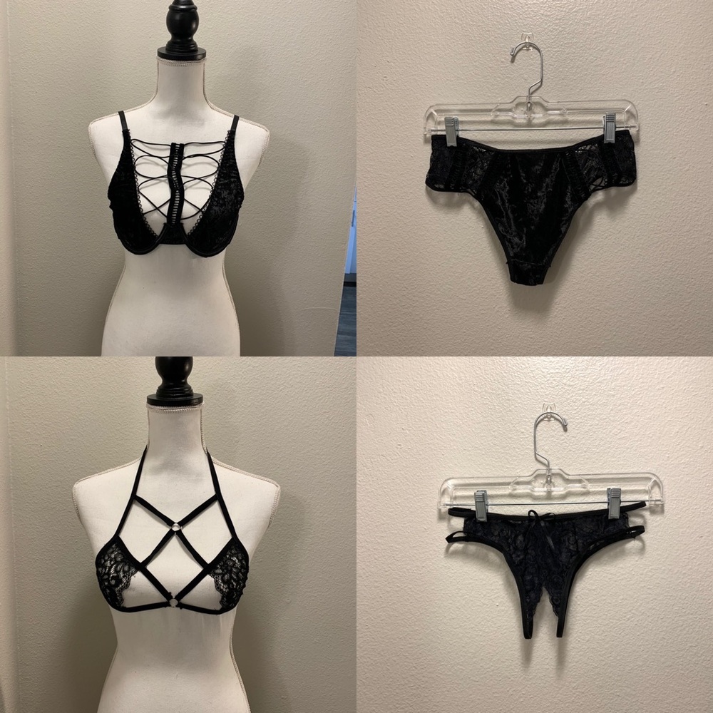 NWOT black velvet and lace lingerie bundle size small/medium
